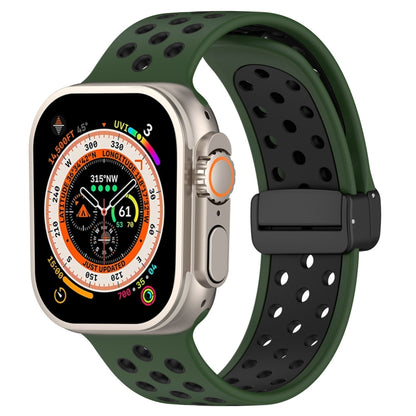 For Apple Watch Series 9 45mm Magnetic Buckle Silicone Watch Band(Army Green Black) - Watch Bands by PMC Jewellery | Online Shopping South Africa | PMC Jewellery