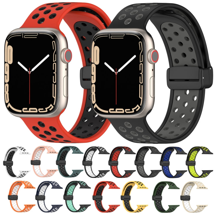 For Apple Watch 4 44mm Magnetic Buckle Silicone Watch Band(Black Grey) - Watch Bands by PMC TechLife | Online Shopping South Africa | PMC TechLife