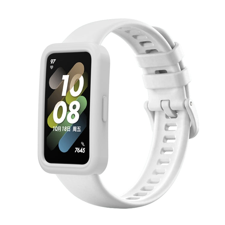 For Huawei Band 8 Silicone Protective Case + Silicone Watch Band Kit(White) - Watch Bands by PMC TechLife | Online Shopping South Africa | PMC TechLife
