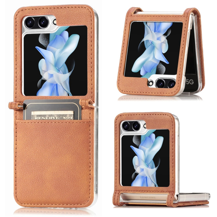 For Samsung Galaxy Z Flip5 Litchi Texture PU Card Fold Back Phone Case(Brown) - free shipping - PMC TechLife - Order now!