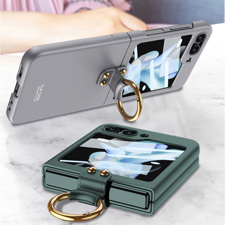 For Samsung Galaxy Z Flip5 GKK Ultra-thin PC Full Coverage Phone Case with Ring Holder / Tempered Film(Silver) - Galaxy Z Flip5 Cases by GKK | Online Shopping South Africa | PMC Jewellery | Buy Now Pay Later Mobicred