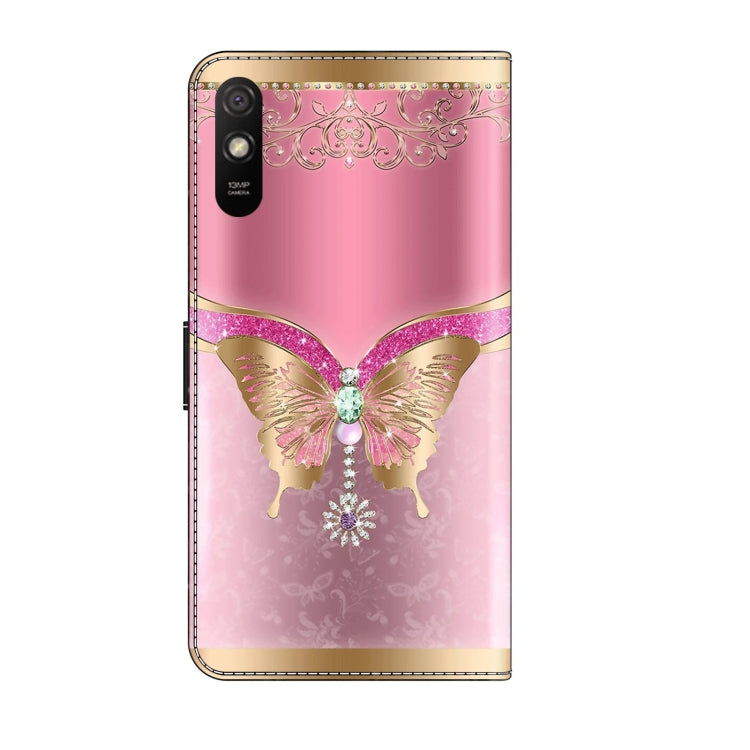 For Xiaomi Redmi 9A Crystal 3D Shockproof Protective Leather Phone Case(Pink Bottom Butterfly) - Xiaomi Cases by PMC Jewellery | Online Shopping South Africa | PMC Jewellery