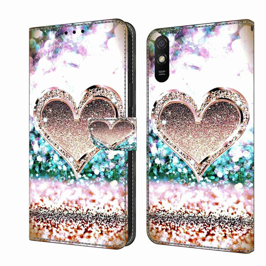 For Xiaomi Redmi 9A Crystal 3D Shockproof Protective Leather Phone Case(Pink Diamond Heart) - Xiaomi Cases by PMC Jewellery | Online Shopping South Africa | PMC Jewellery