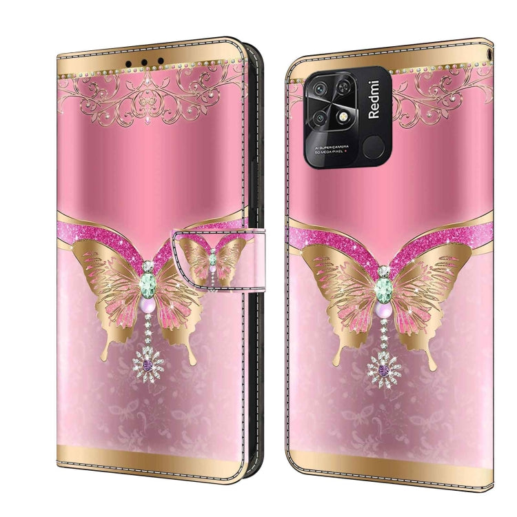 For Xiaomi Redmi 10C Crystal 3D Shockproof Protective Leather Phone Case(Pink Bottom Butterfly) - Xiaomi Cases by PMC Jewellery | Online Shopping South Africa | PMC Jewellery