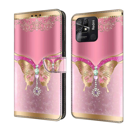 For Xiaomi Redmi 10C Crystal 3D Shockproof Protective Leather Phone Case(Pink Bottom Butterfly) - Xiaomi Cases by PMC Jewellery | Online Shopping South Africa | PMC Jewellery