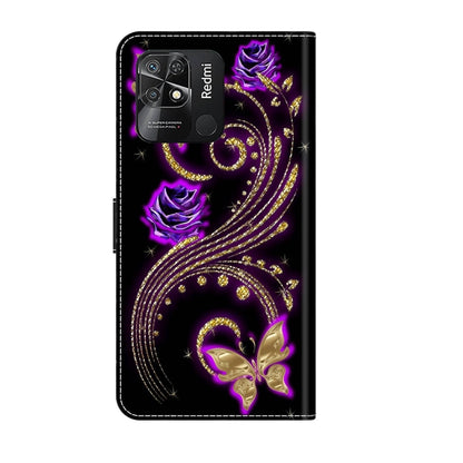 For Xiaomi Redmi 10C Crystal 3D Shockproof Protective Leather Phone Case(Purple Flower Butterfly) - Xiaomi Cases by PMC Jewellery | Online Shopping South Africa | PMC Jewellery