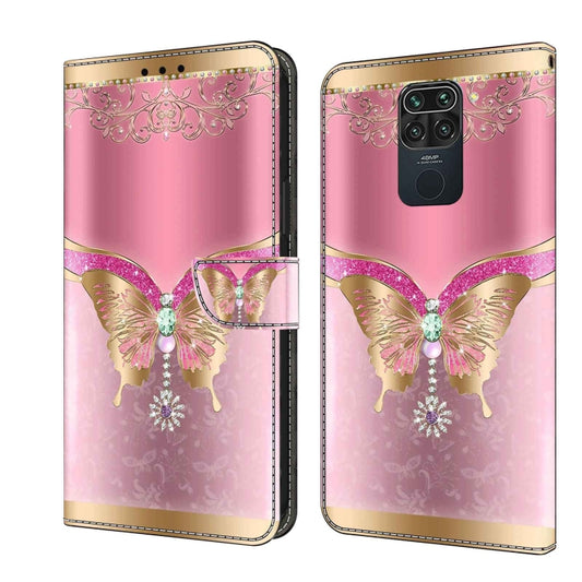 For Xiaomi Redmi Note 9 Crystal 3D Shockproof Protective Leather Phone Case(Pink Bottom Butterfly) - Xiaomi Cases by PMC Jewellery | Online Shopping South Africa | PMC Jewellery