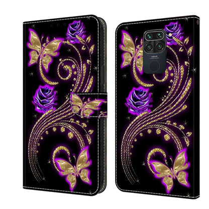 For Xiaomi Redmi Note 9 Crystal 3D Shockproof Protective Leather Phone Case(Purple Flower Butterfly) - Xiaomi Cases by PMC Jewellery | Online Shopping South Africa | PMC Jewellery