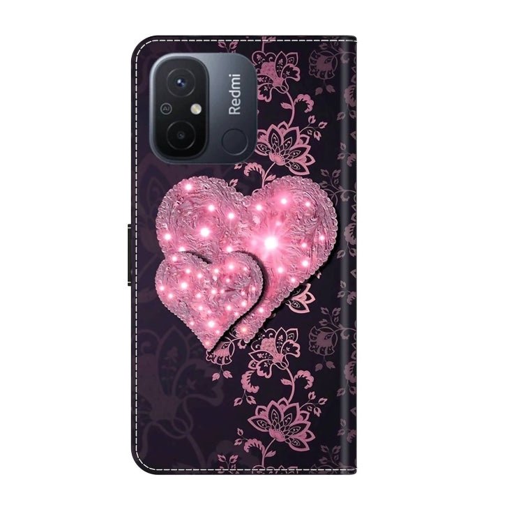 For Xiaomi Redmi 11A 4G / Redmi 12C Global Crystal 3D Shockproof Protective Leather Phone Case(Lace Love) - Xiaomi Cases by PMC Jewellery | Online Shopping South Africa | PMC Jewellery