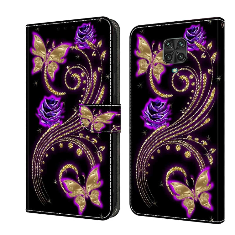 For Xiaomi Redmi Note 9 Pro Crystal 3D Shockproof Protective Leather Phone Case(Purple Flower Butterfly) - Xiaomi Cases by PMC Jewellery | Online Shopping South Africa | PMC Jewellery