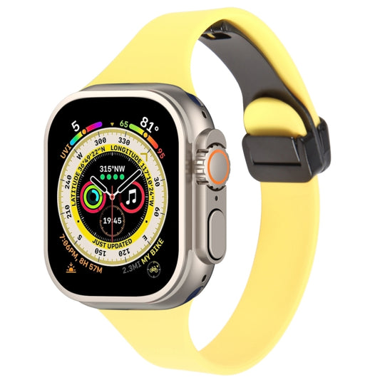 For Apple Watch Ultra 49mm Magnetic Buckle Slim Silicone Watch Band(Light Yellow) - Watch Bands by PMC Jewellery | Online Shopping South Africa | PMC Jewellery