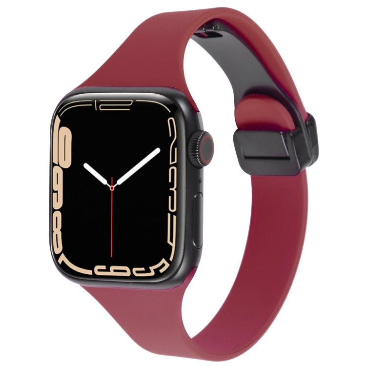 For Apple Watch SE 2022 40mm Magnetic Buckle Slim Silicone Watch Band(Wine Red) - Watch Bands by PMC Jewellery | Online Shopping South Africa | PMC Jewellery