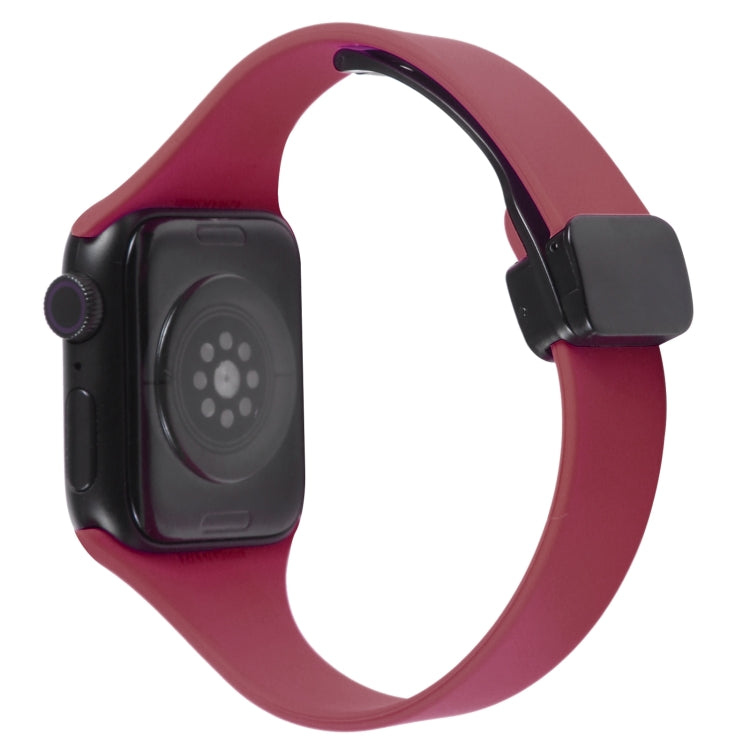 For Apple Watch SE 2022 40mm Magnetic Buckle Slim Silicone Watch Band(Wine Red) - Watch Bands by PMC Jewellery | Online Shopping South Africa | PMC Jewellery