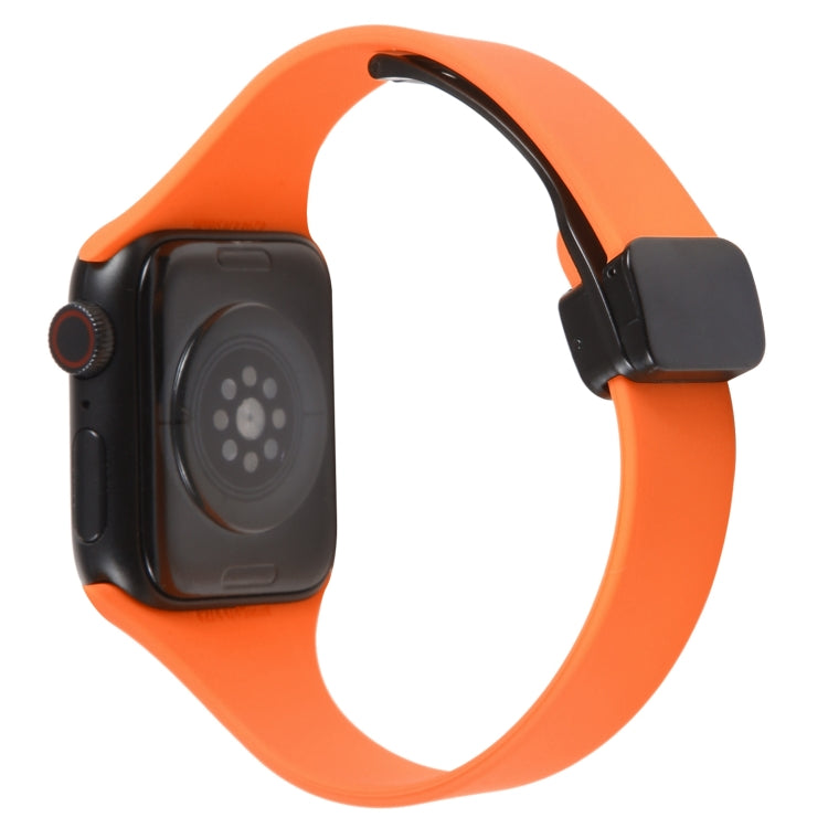 For Apple Watch SE 2022 44mm Magnetic Buckle Slim Silicone Watch Band(Orange) - Watch Bands by PMC Jewellery | Online Shopping South Africa | PMC Jewellery