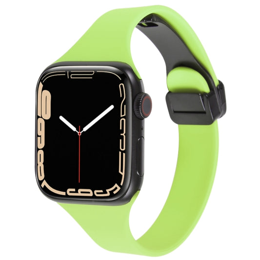 For Apple Watch SE 2022 44mm Magnetic Buckle Slim Silicone Watch Band(Green) - Watch Bands by PMC Jewellery | Online Shopping South Africa | PMC Jewellery