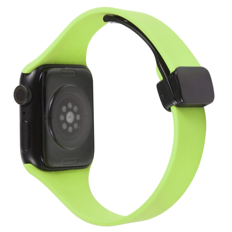 For Apple Watch SE 2022 44mm Magnetic Buckle Slim Silicone Watch Band(Green) - Watch Bands by PMC Jewellery | Online Shopping South Africa | PMC Jewellery