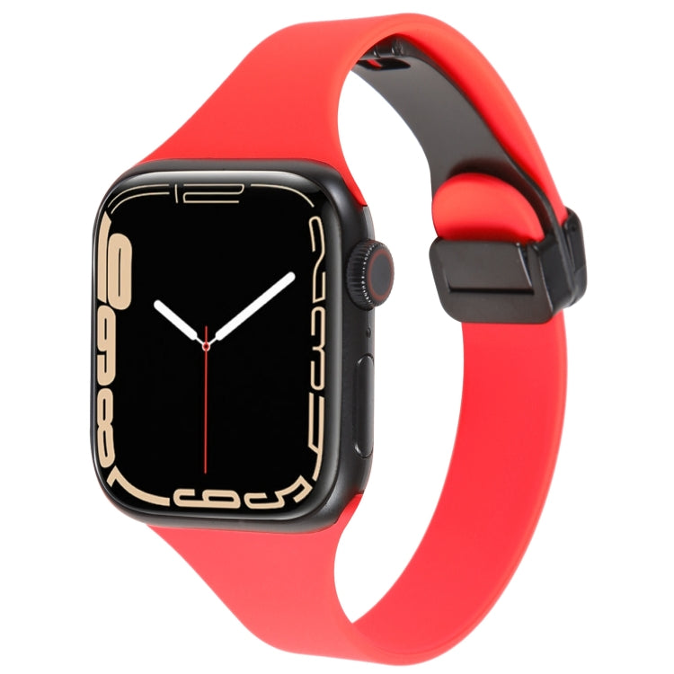For Apple Watch 7 41mm Magnetic Buckle Slim Silicone Watch Band(Red) - Watch Bands by PMC TechLife | Online Shopping South Africa | PMC TechLife