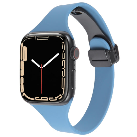 For Apple Watch 7 41mm Magnetic Buckle Slim Silicone Watch Band(Blue) - Watch Bands by PMC Jewellery | Online Shopping South Africa | PMC Jewellery