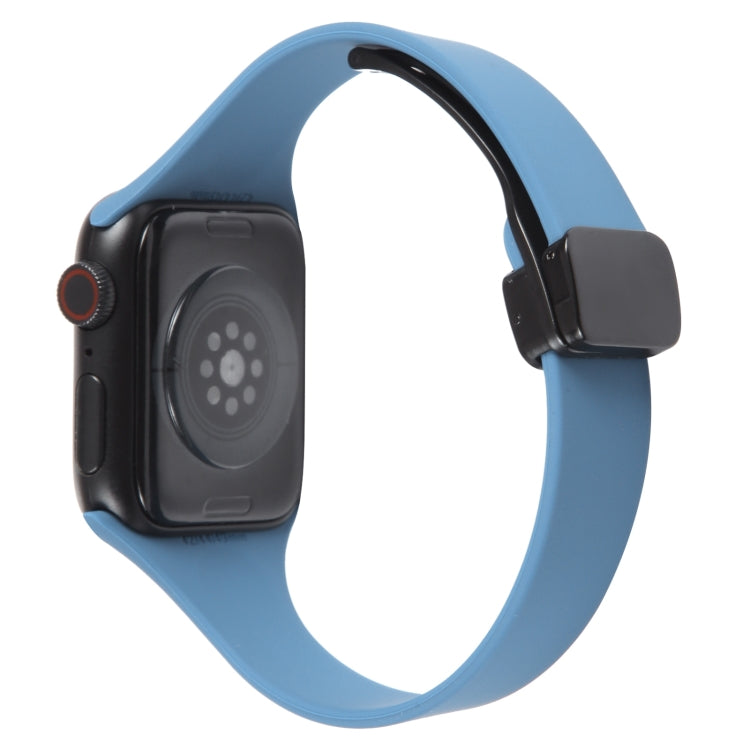 For Apple Watch 7 41mm Magnetic Buckle Slim Silicone Watch Band(Blue) - Watch Bands by PMC Jewellery | Online Shopping South Africa | PMC Jewellery