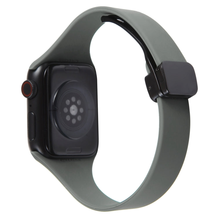 For Apple Watch 7 41mm Magnetic Buckle Slim Silicone Watch Band(Army Green) - Watch Bands by PMC Jewellery | Online Shopping South Africa | PMC Jewellery