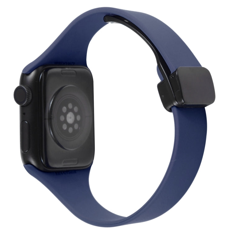 For Apple Watch 7 45mm Magnetic Buckle Slim Silicone Watch Band(Midnight Blue) - Watch Bands by PMC Jewellery | Online Shopping South Africa | PMC Jewellery