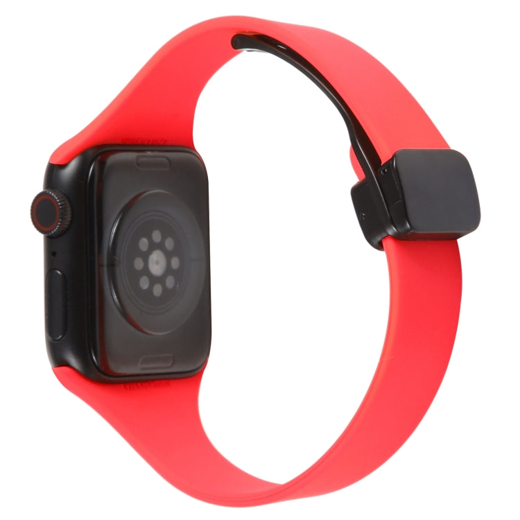 For Apple Watch 7 45mm Magnetic Buckle Slim Silicone Watch Band(Red) - Watch Bands by PMC TechLife | Online Shopping South Africa | PMC TechLife