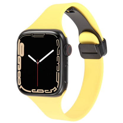 For Apple Watch 5 44mm Magnetic Buckle Slim Silicone Watch Band(Light Yellow) - Watch Bands by PMC Jewellery | Online Shopping South Africa | PMC Jewellery