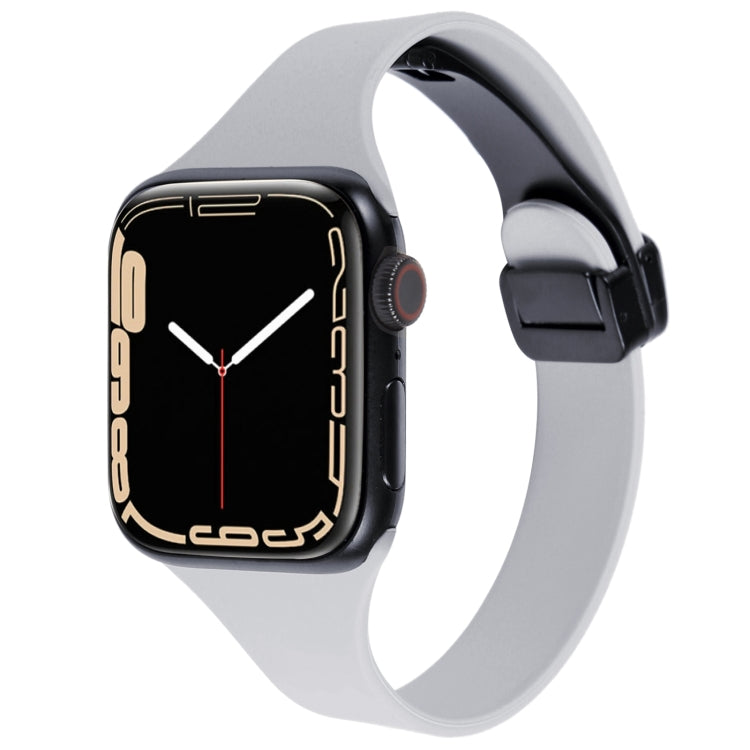For Apple Watch 5 44mm Magnetic Buckle Slim Silicone Watch Band(Light Grey) - Watch Bands by PMC TechLife | Online Shopping South Africa | PMC TechLife
