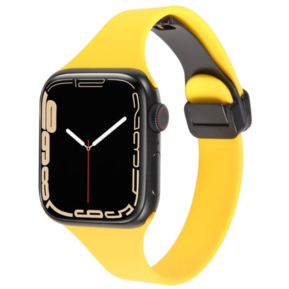 For Apple Watch 2 42mm Magnetic Buckle Slim Silicone Watch Band(Yellow) - Watch Bands by PMC Jewellery | Online Shopping South Africa | PMC Jewellery