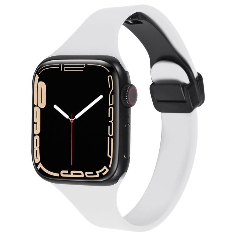 For Apple Watch 42mm Magnetic Buckle Slim Silicone Watch Band(White) - Watch Bands by PMC TechLife | Online Shopping South Africa | PMC TechLife