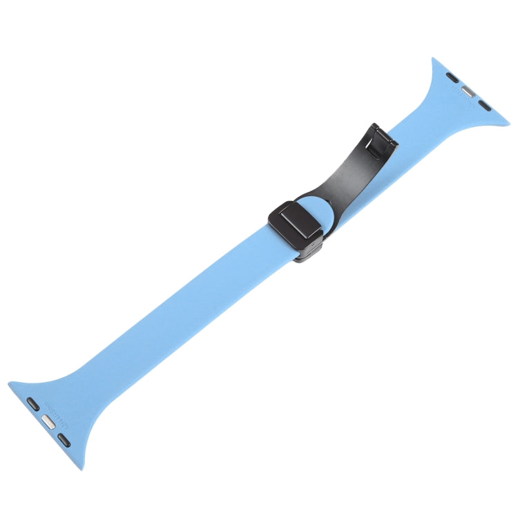 For Apple Watch 42mm Magnetic Buckle Slim Silicone Watch Band(Light Blue) - Watch Bands by PMC TechLife | Online Shopping South Africa | PMC TechLife