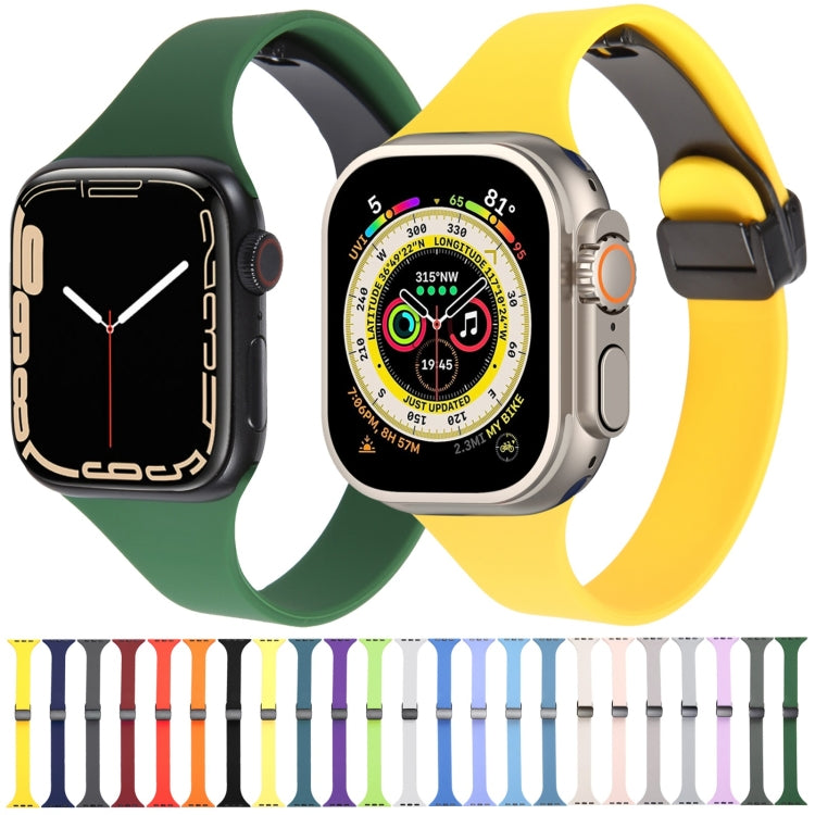 For Apple Watch SE 2022 44mm Magnetic Buckle Slim Silicone Watch Band(Green) - Watch Bands by PMC Jewellery | Online Shopping South Africa | PMC Jewellery