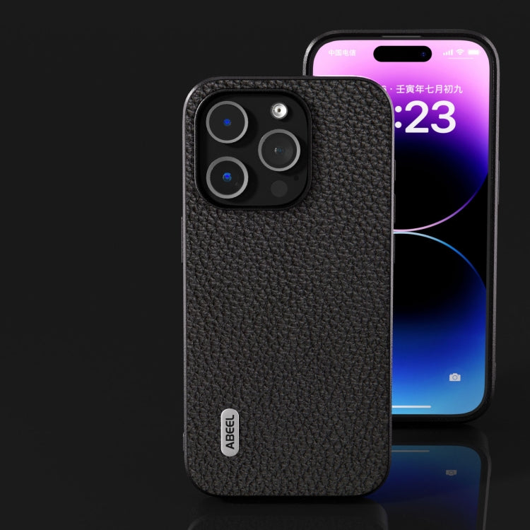 For iPhone 14 Pro ABEEL Genuine Leather Litchi Texture Phone Case(Black) - free shipping - PMC TechLife - Order now!