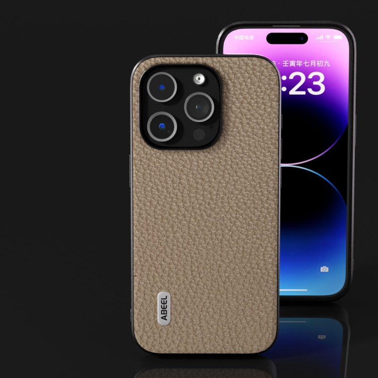 For iPhone 15 Pro Max ABEEL Genuine Leather Litchi Texture Phone Case(Grey) - free shipping - PMC TechLife - Order now!