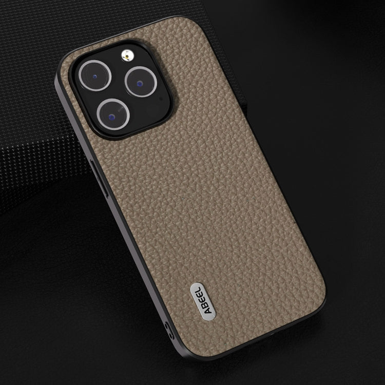 For iPhone 14 Plus ABEEL Genuine Leather Litchi Texture Phone Case(Grey) - free shipping - PMC TechLife - Order now!