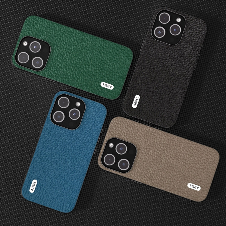For iPhone 14 Plus ABEEL Genuine Leather Litchi Texture Phone Case(Grey) - free shipping - PMC TechLife - Order now!
