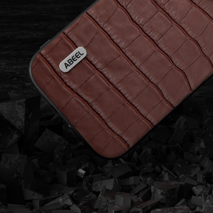 For iPhone 14 Pro ABEEL Crocodile Texture Genuine Leather Phone Case(Brown) - free shipping - PMC TechLife - Order now!