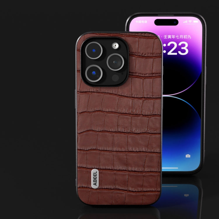 For iPhone 15 Pro Max ABEEL Crocodile Texture Genuine Leather Phone Case(Brown) - free shipping - PMC TechLife - Order now!