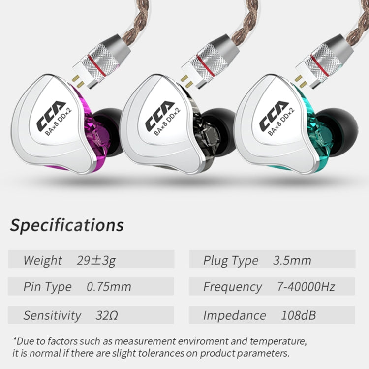 CCA CCA-C10 3.5mm Gold Plated Plug Ten Unit Hybrid Wire-controlled In-ear Earphone, Type:without Mic(Sapphire Cyan) - In Ear Wired Earphone by CCA | Online Shopping South Africa | PMC Jewellery | Buy Now Pay Later Mobicred