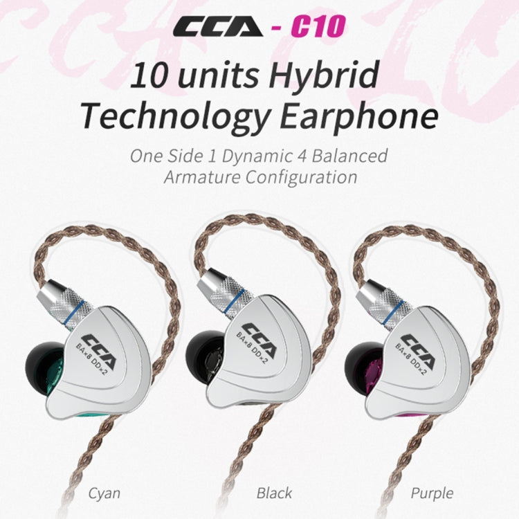 CCA CCA-C10 3.5mm Gold Plated Plug Ten Unit Hybrid Wire-controlled In-ear Earphone, Type:without Mic(Sapphire Cyan) - In Ear Wired Earphone by CCA | Online Shopping South Africa | PMC Jewellery | Buy Now Pay Later Mobicred