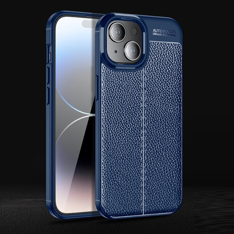For iPhone 15 Plus Litchi Texture Shockproof TPU Phone Case(Blue) - free shipping - PMC TechLife - Order now!