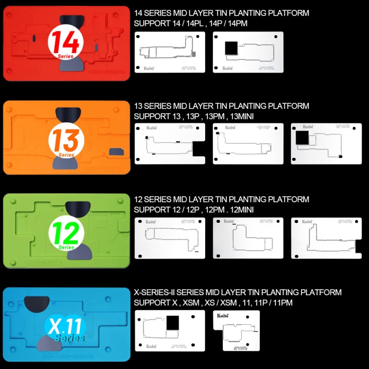 Kaisi 18 in 1 Silicone Middle Layer Tin Planting BGA Reballing Platform for iPhone X-14 Pro Max - BGA Stencils by Kaisi | Online Shopping South Africa | PMC Jewellery