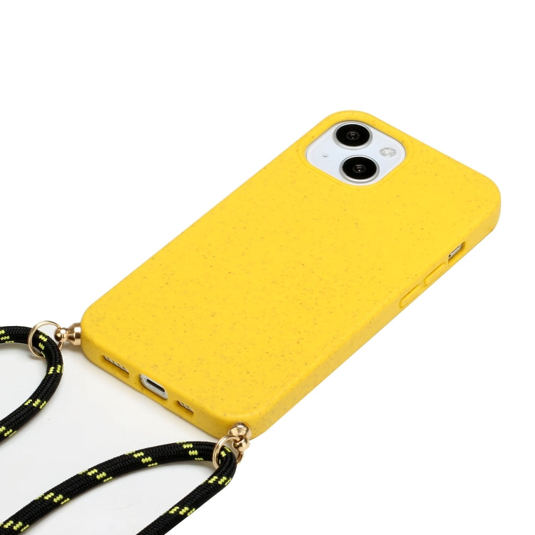 For iPhone 15 Plus Wheat Straw Material + TPU Phone Case with Lanyard(Yellow) - free shipping - PMC TechLife - Order now!