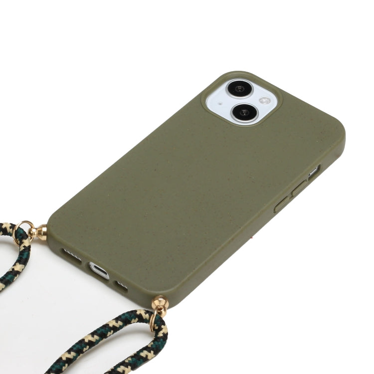 For iPhone 15 Wheat Straw Material + TPU Phone Case with Lanyard(Army Green) - iPhone 15 Cases by PMC Jewellery | Online Shopping South Africa | PMC Jewellery