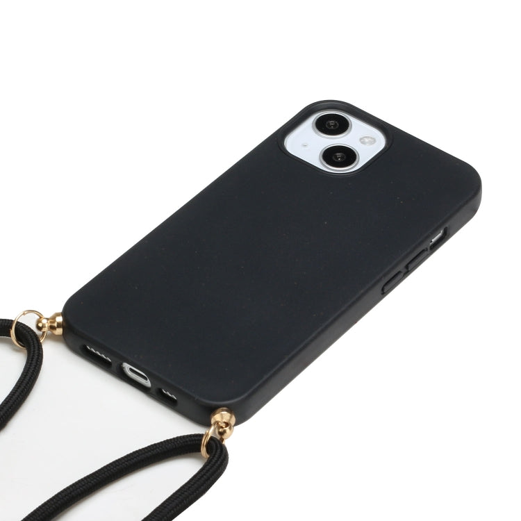 For iPhone 15 Wheat Straw Material + TPU Phone Case with Lanyard(Black) - iPhone 15 Cases by PMC Jewellery | Online Shopping South Africa | PMC Jewellery