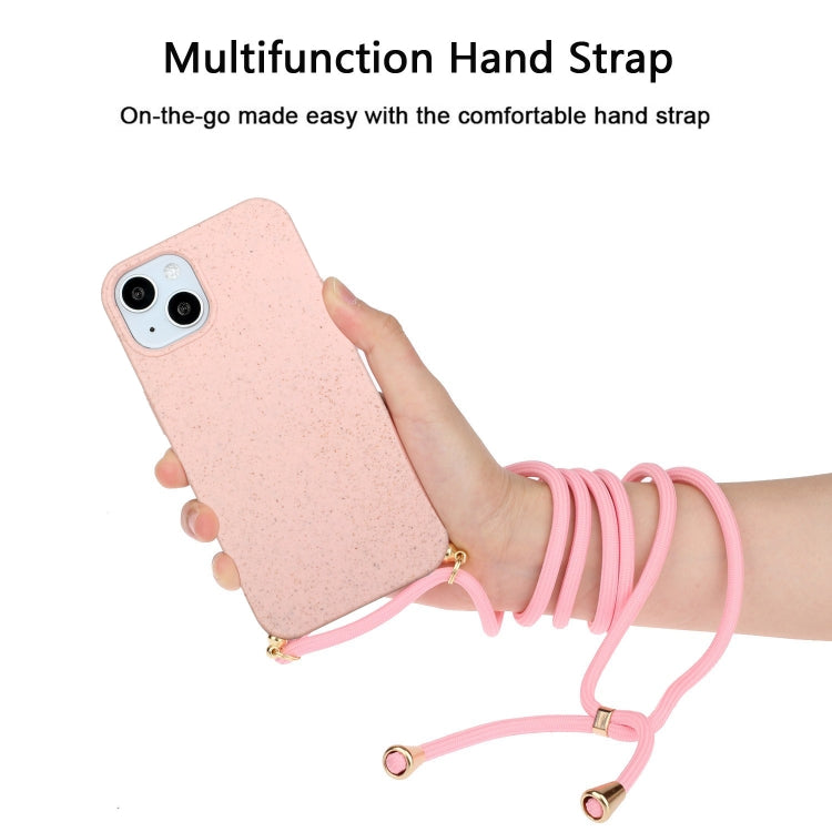 For iPhone 15 Wheat Straw Material + TPU Phone Case with Lanyard(Pink) - free shipping - PMC TechLife - Order now!