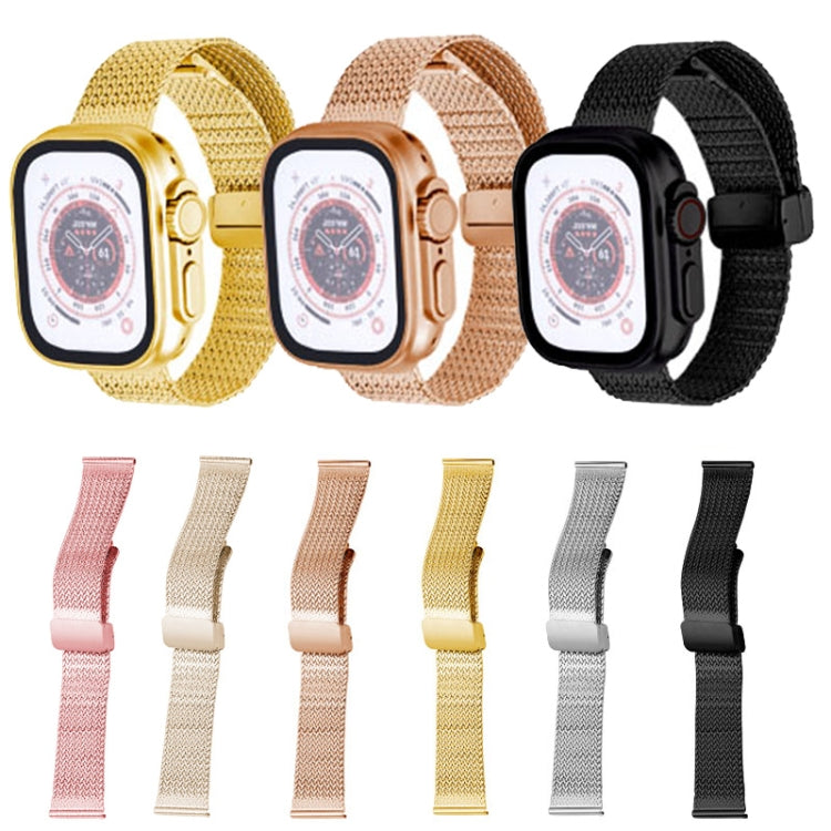 For Apple Watch 7 41mm Magnetic Buckle Herringbone Mesh Metal Watch Band(Pink) - Watch Bands by PMC Jewellery | Online Shopping South Africa | PMC Jewellery