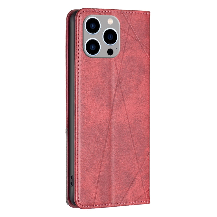 For iPhone 15 Pro Max Rhombus Texture Magnetic Leather Phone Case(Red) - iPhone 15 Pro Max Cases by PMC Jewellery | Online Shopping South Africa | PMC Jewellery