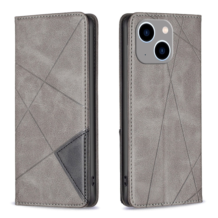 For iPhone 15 Plus Rhombus Texture Magnetic Leather Phone Case(Grey) - iPhone 15 Plus Cases by PMC Jewellery | Online Shopping South Africa | PMC Jewellery