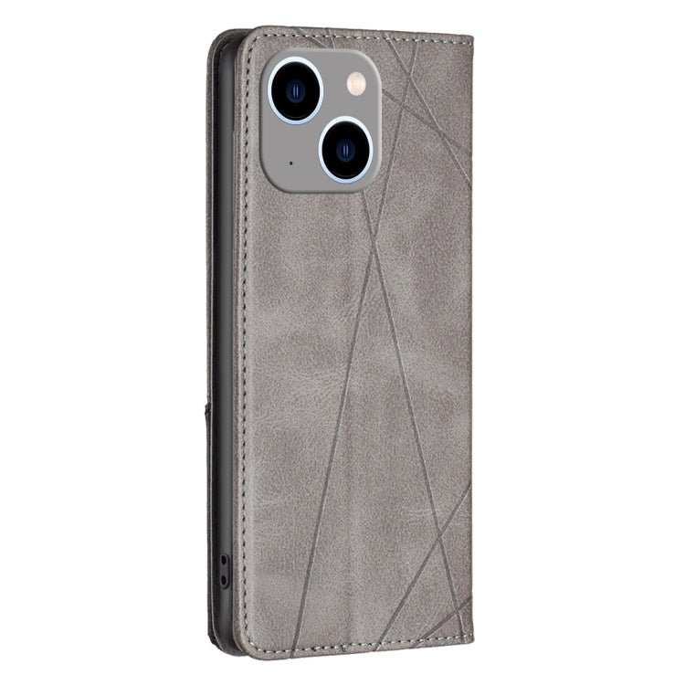 For iPhone 15 Plus Rhombus Texture Magnetic Leather Phone Case(Grey) - free shipping - PMC TechLife - Order now!